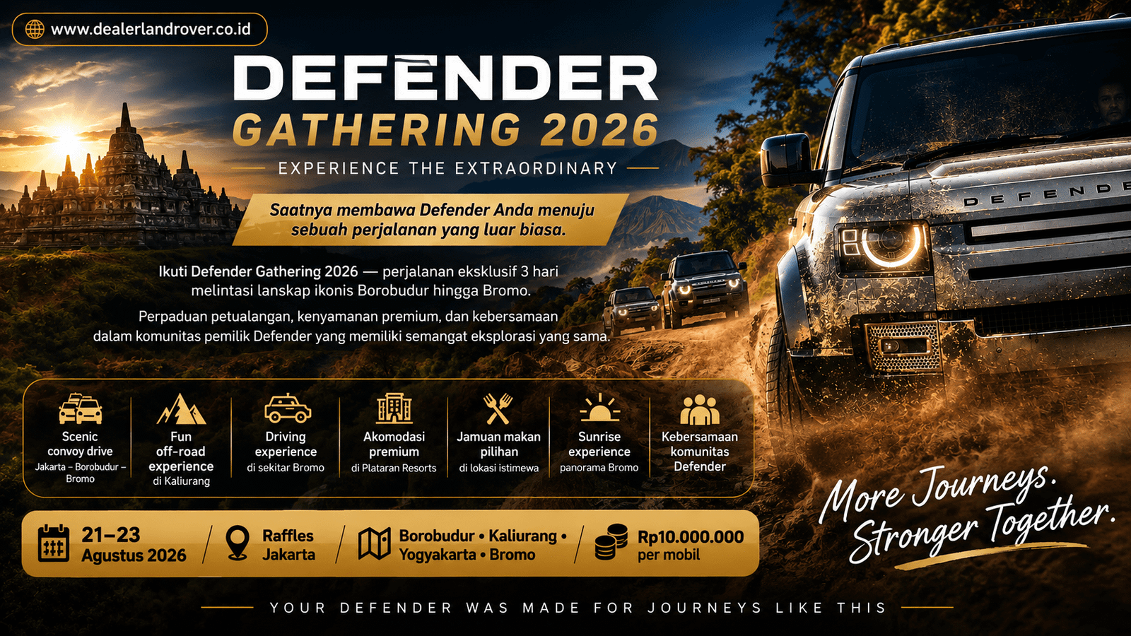 Defender Gathering 2026 Perjalanan Eksklusif Borobudur hingga Bromo